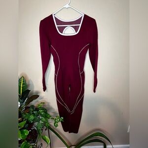 Burgundy Long Sleeve Jumpsuit